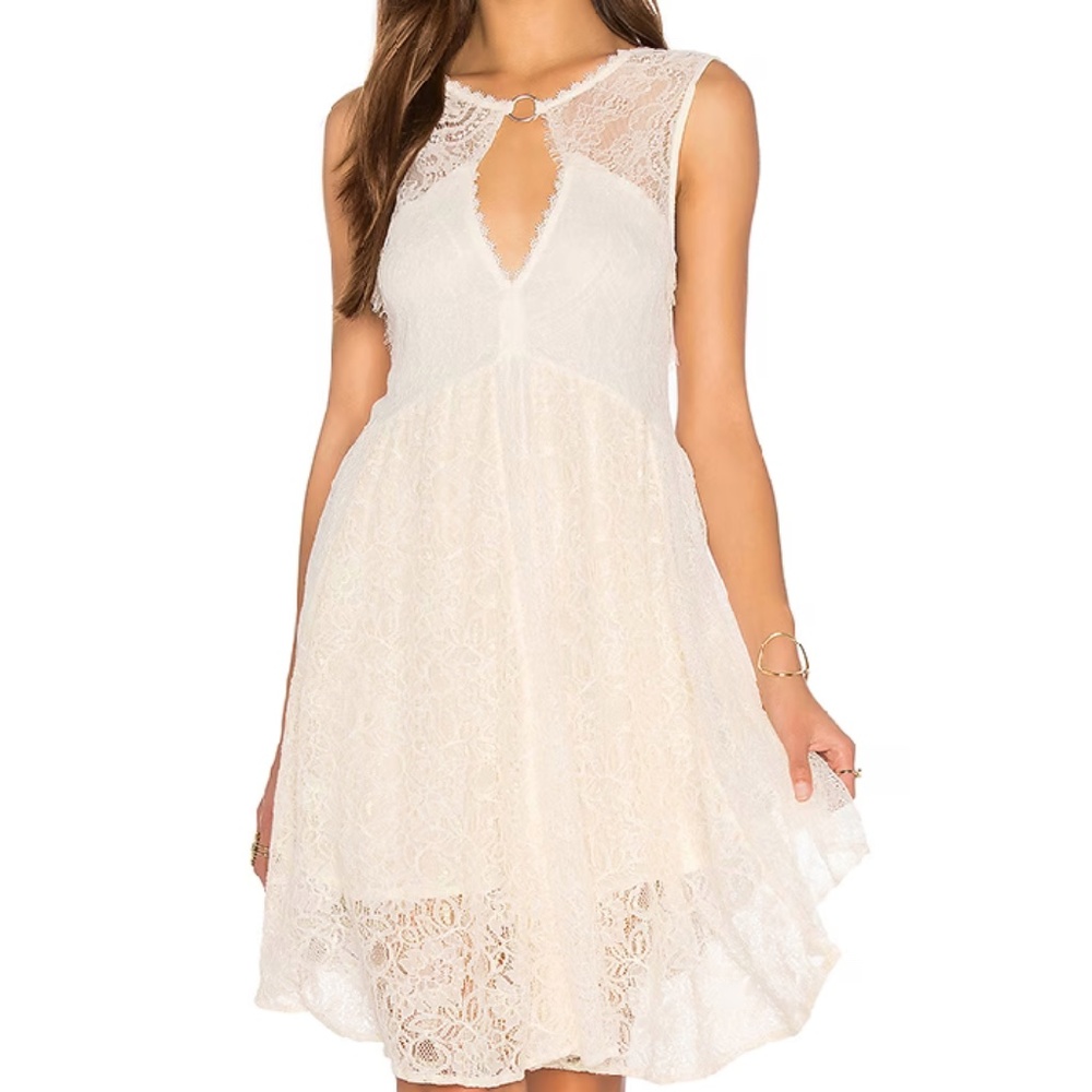 Free People Don't You Dare Cream Lace Babydoll Mini Dress Size Small